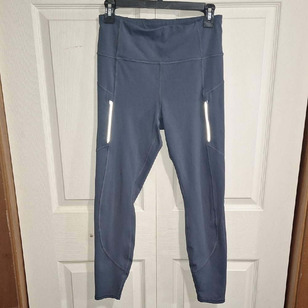Athleta Blue Gray Leggings-Running Outdoor Reflective-Zip Pockets-M